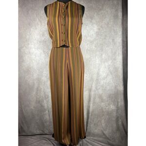 Vtg 60s 70s 2 Pc Striped Set Sm Vest Top Wide Leg Palazzo Pants Mod MCM Hippie‎